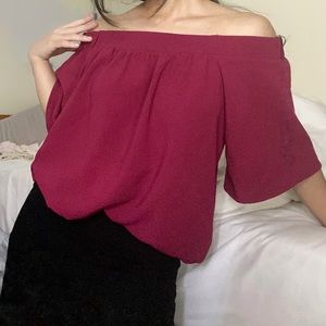 DEEP RED OFF SHOULDER TOP